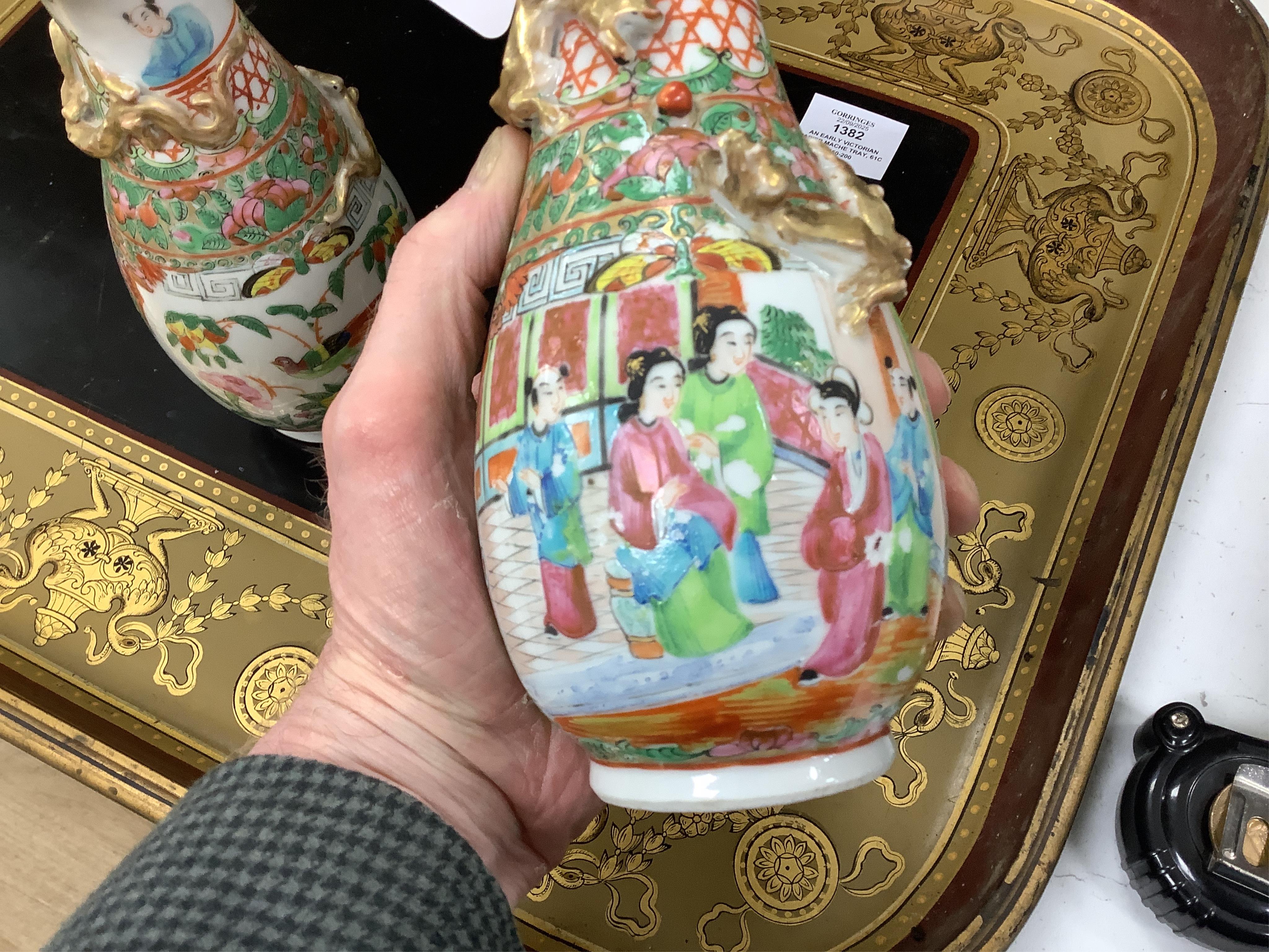 A pair of late 19th century Chinese famille rose porcelain vases, 20cm high